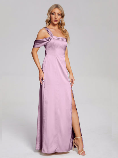 Raelyn One Shoulder Side Slit Soft Satin Bridesmaid Dress