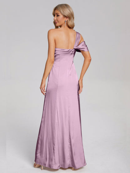 Raelyn One Shoulder Side Slit Soft Satin Bridesmaid Dress