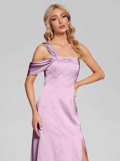Raelyn One Shoulder Side Slit Soft Satin Bridesmaid Dress