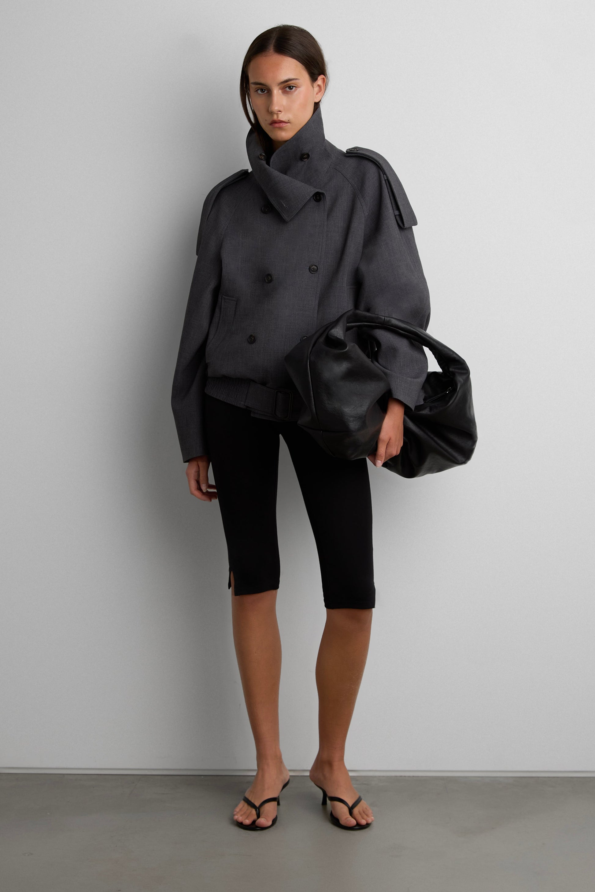 SHORT DOUBLE-BREASTED FUNNEL NECK TRENCH COAT