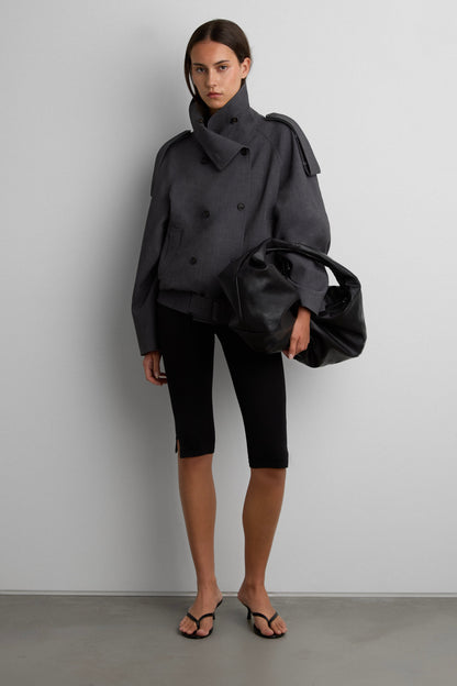 SHORT DOUBLE-BREASTED FUNNEL NECK TRENCH COAT