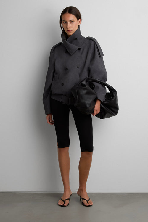 SHORT DOUBLE-BREASTED FUNNEL NECK TRENCH COAT