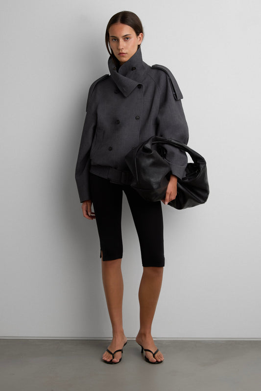SHORT DOUBLE-BREASTED FUNNEL NECK TRENCH COAT