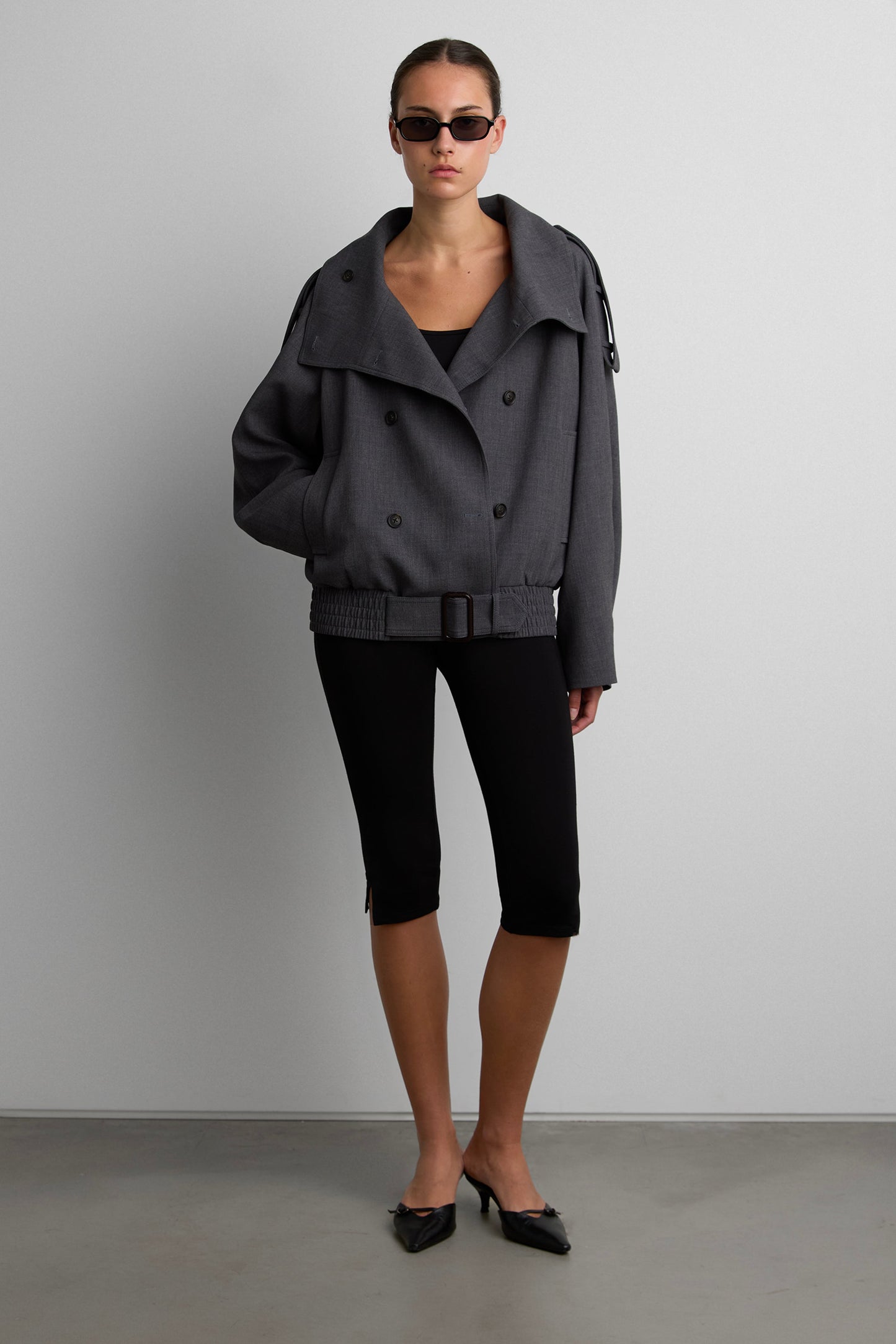 SHORT DOUBLE-BREASTED FUNNEL NECK TRENCH COAT