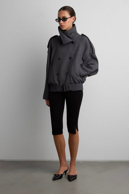 SHORT DOUBLE-BREASTED FUNNEL NECK TRENCH COAT