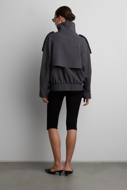SHORT DOUBLE-BREASTED FUNNEL NECK TRENCH COAT