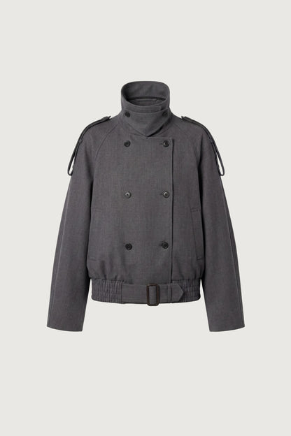 SHORT DOUBLE-BREASTED FUNNEL NECK TRENCH COAT