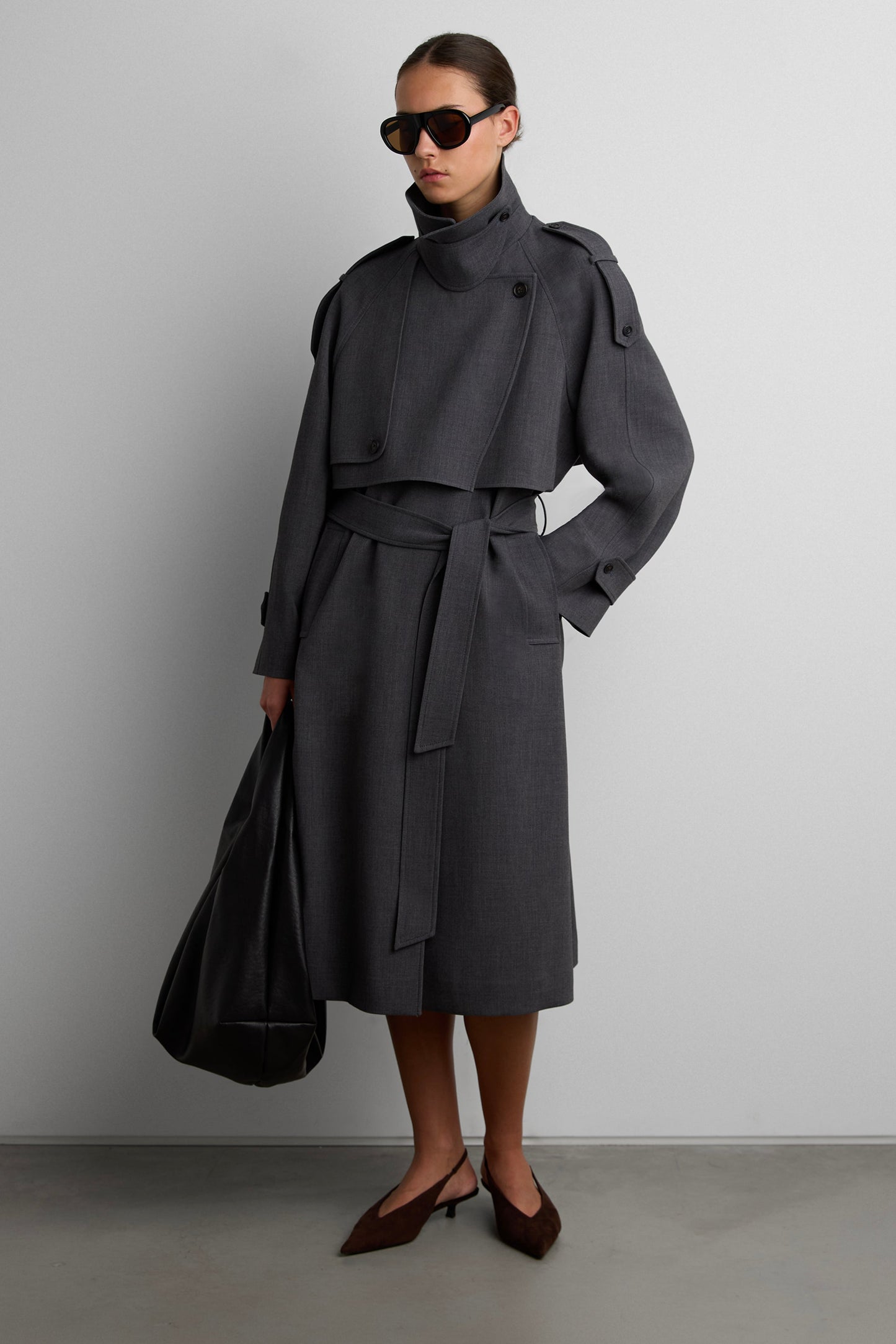 BELTED FUNNEL TRENCH COAT
