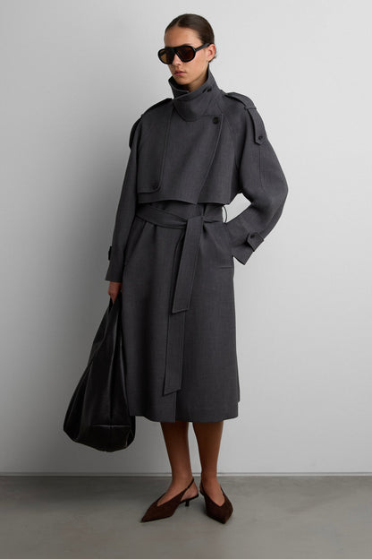 BELTED FUNNEL TRENCH COAT