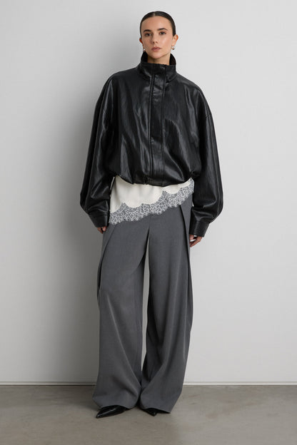 VEGAN LEATHER FUNNEL NECK JACKET