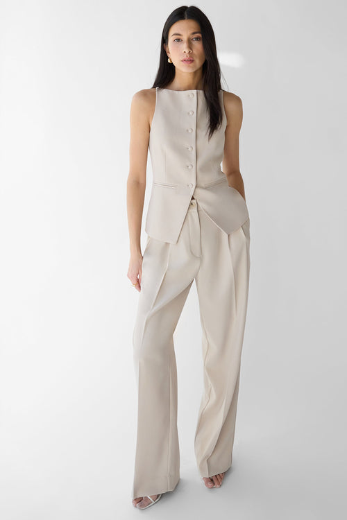 DOUBLE PLEATED WIDE LEG PANT