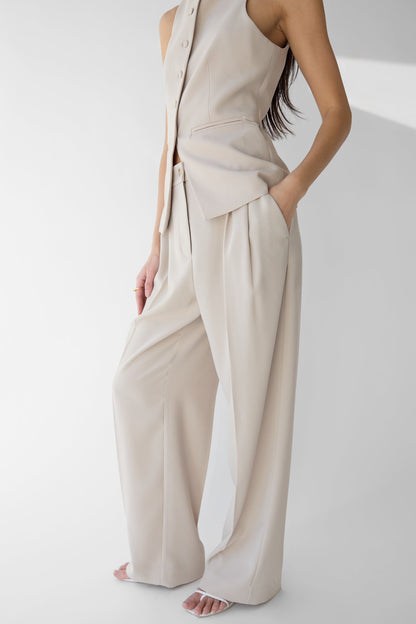 DOUBLE PLEATED WIDE LEG PANT