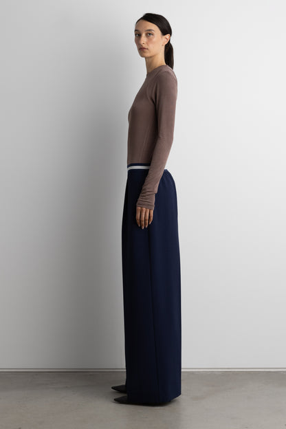 STRIPED ELASTICATED WAIST STRAIGHT LEG PANT