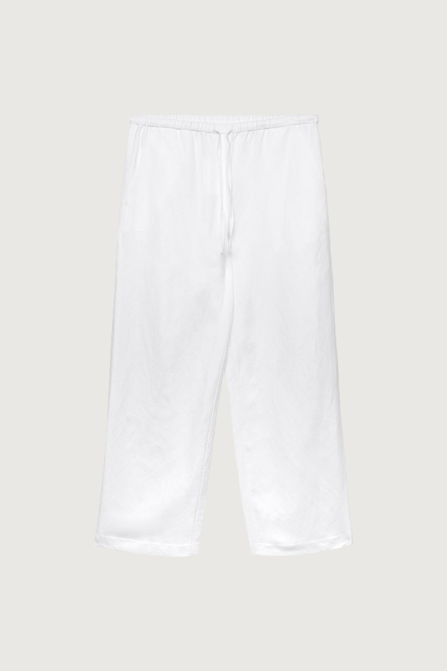 WHITE LINEN BLEND PANT WITH DRAWSTRING WAIST