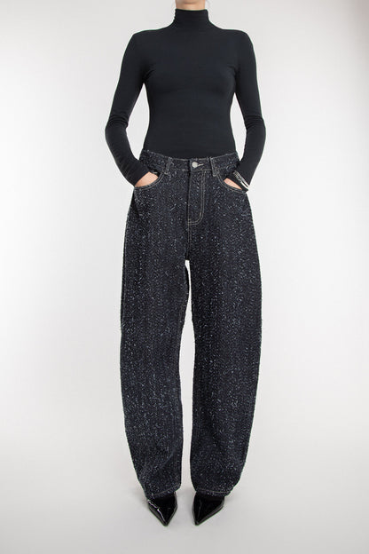 BOUCLE TEXTURED BARREL JEAN