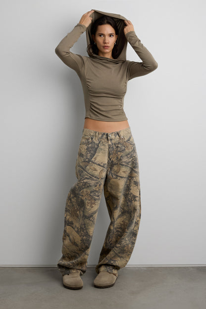 CAMO PRINT BARREL LEG PANT