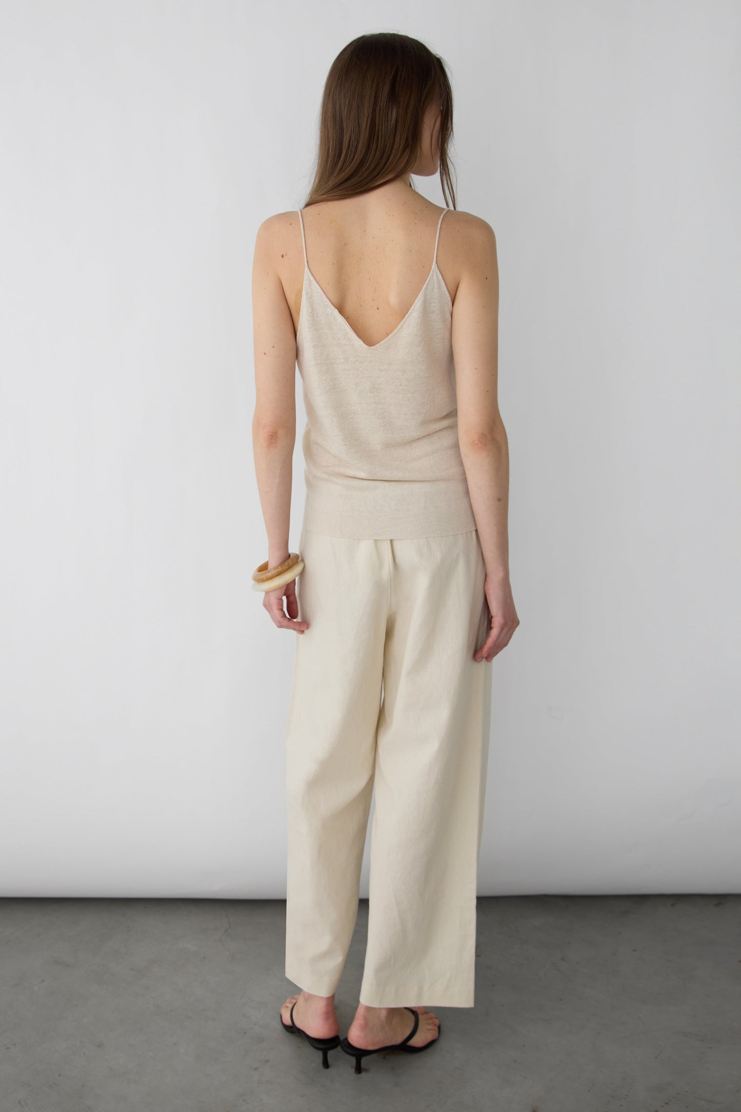 DRAWSTRING WIDE LEG LINEN BLEND PANT