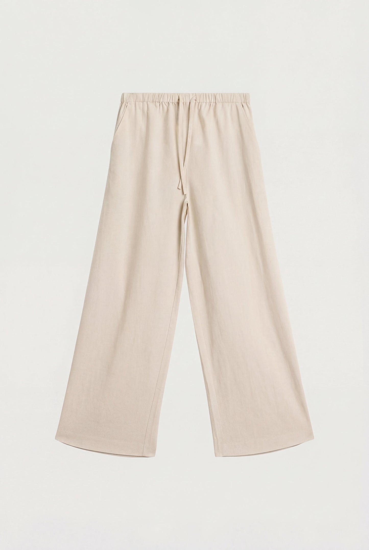 DRAWSTRING WIDE LEG LINEN BLEND PANT