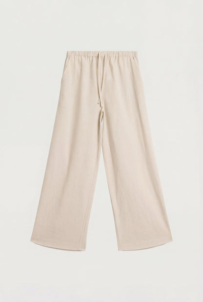 DRAWSTRING WIDE LEG LINEN BLEND PANT