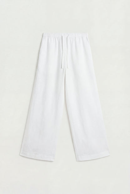 DRAWSTRING WIDE LEG LINEN BLEND PANT
