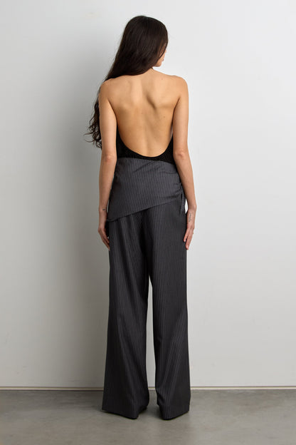 WIDE LEG WRAP FRONT PINSTRIPE PANT SET