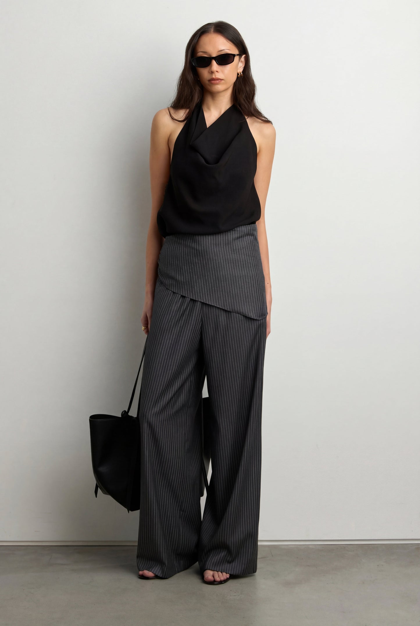 WIDE LEG WRAP FRONT PINSTRIPE PANT SET