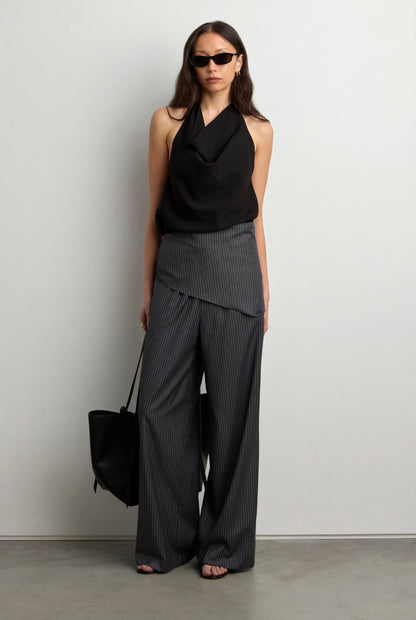WIDE LEG WRAP FRONT PINSTRIPE PANT SET