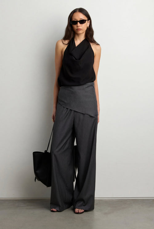 WIDE LEG WRAP FRONT PINSTRIPE PANT SET