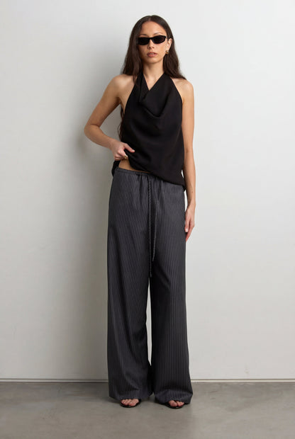WIDE LEG WRAP FRONT PINSTRIPE PANT SET