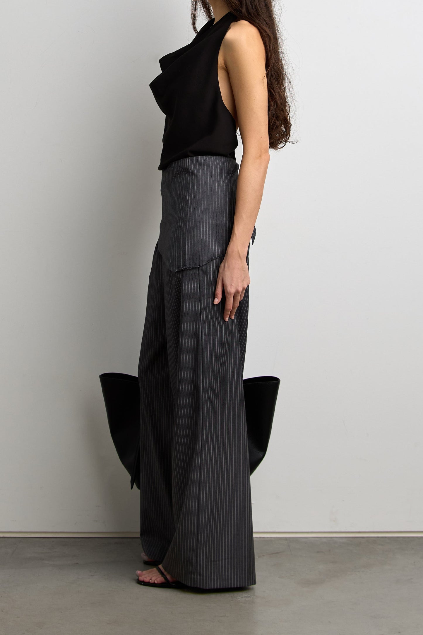 WIDE LEG WRAP FRONT PINSTRIPE PANT SET