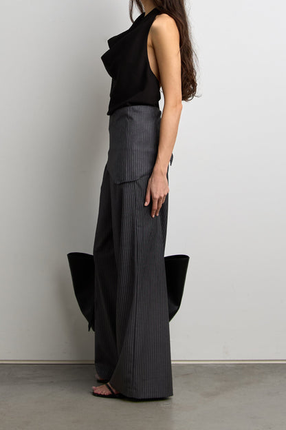 WIDE LEG WRAP FRONT PINSTRIPE PANT SET