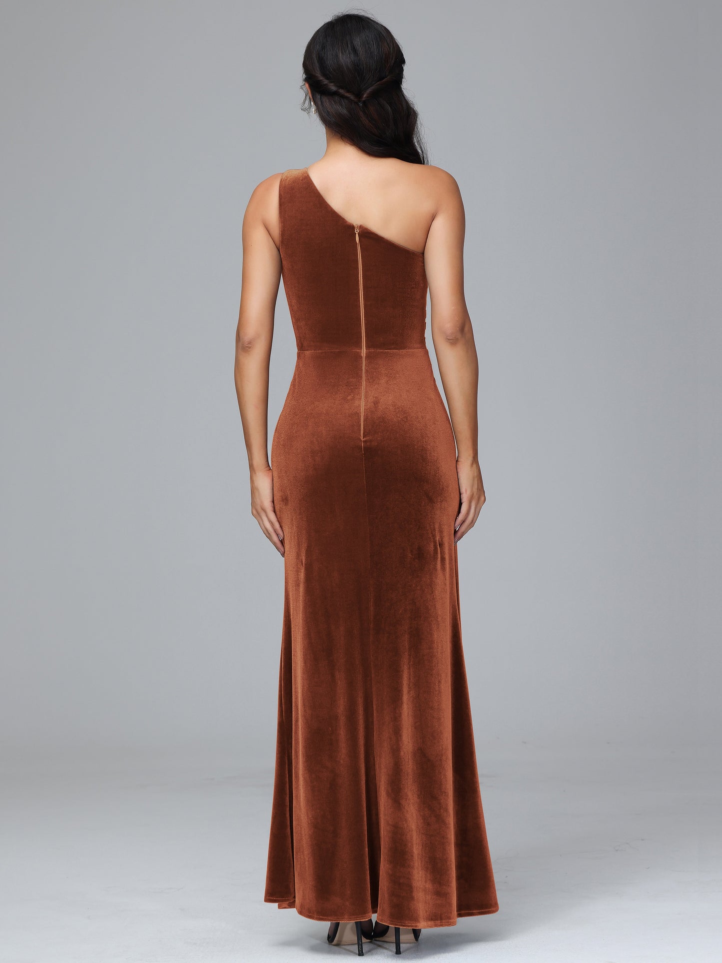 One Shoulder With Slit Velvet Bridesmaid Dress