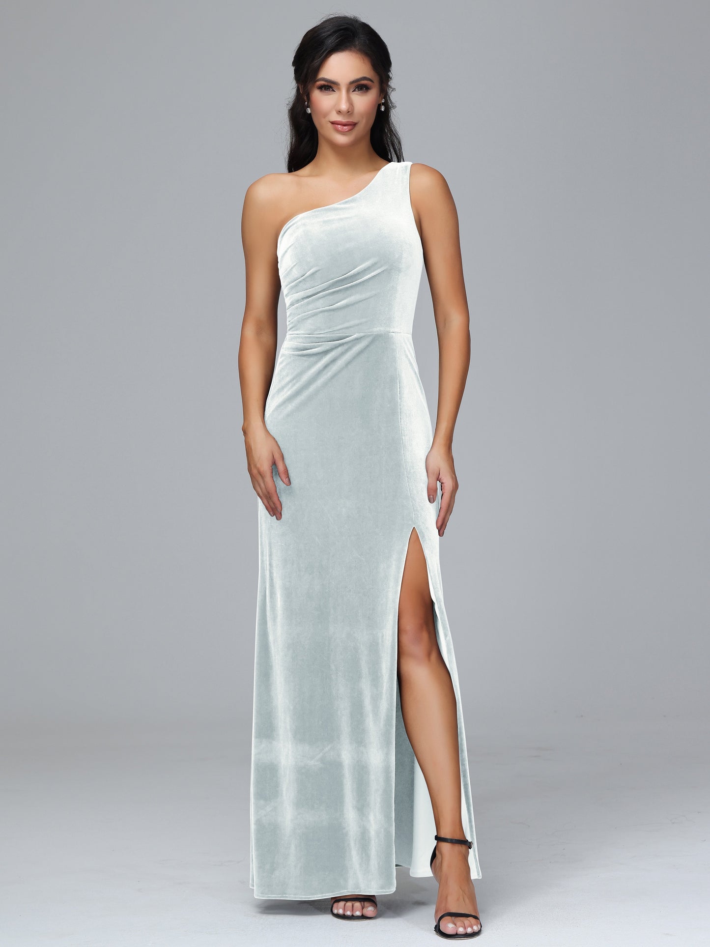 One Shoulder With Slit Plus Size Velvet Bridesmaid Dress