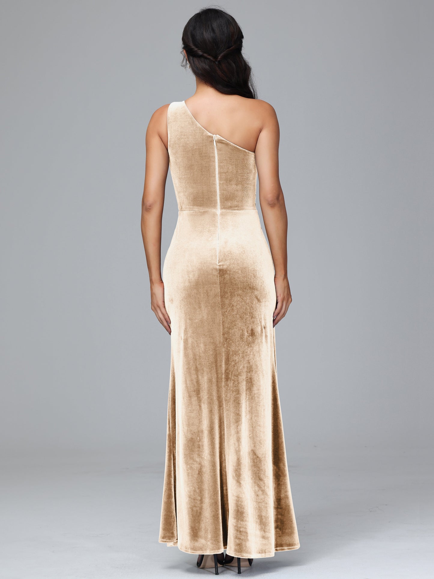 One Shoulder With Slit Velvet Bridesmaid Dress