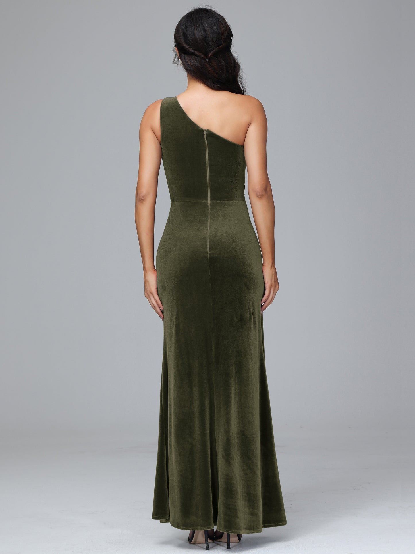 One Shoulder With Slit Velvet Bridesmaid Dress