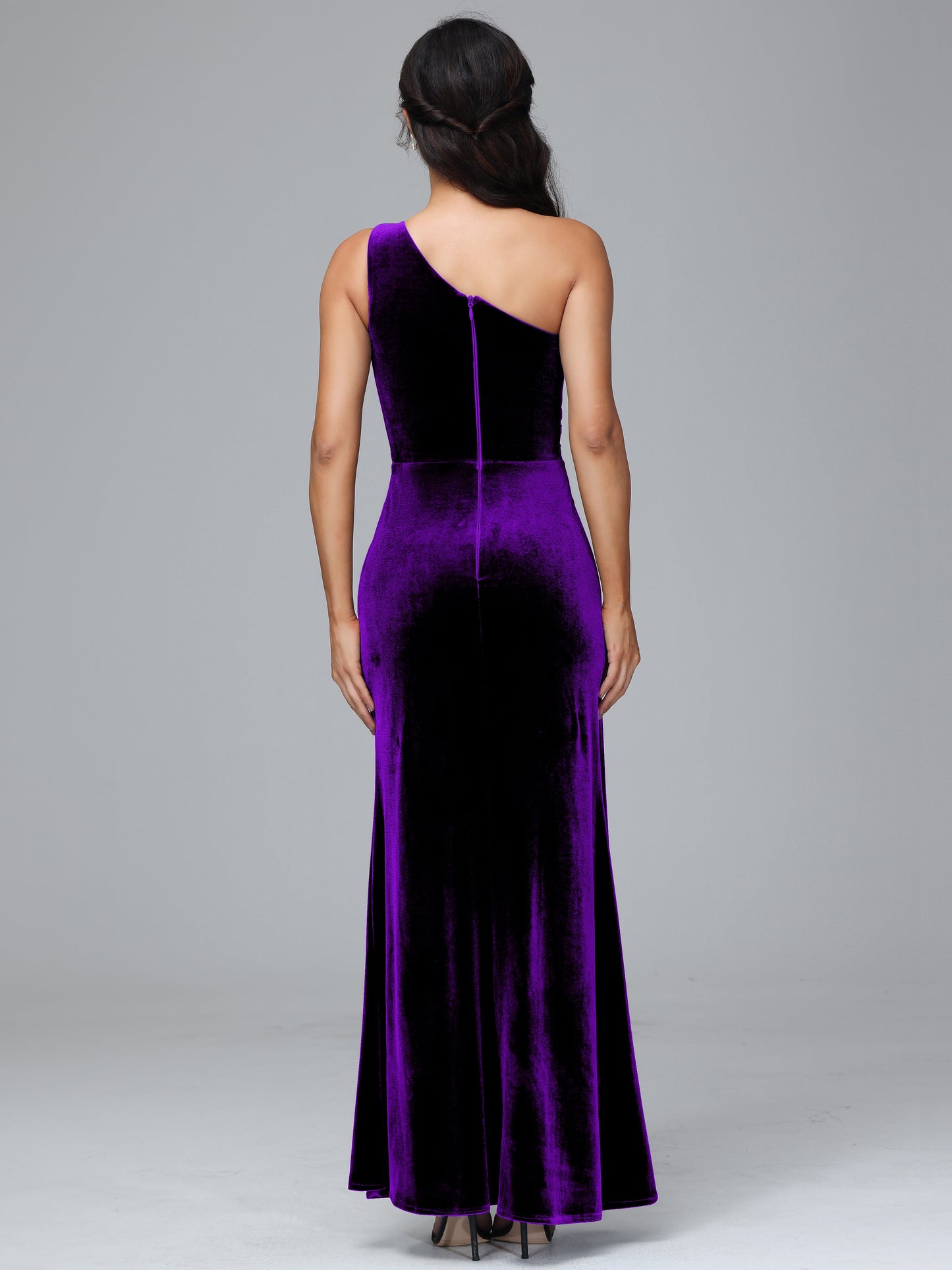 One Shoulder With Slit Velvet Bridesmaid Dress