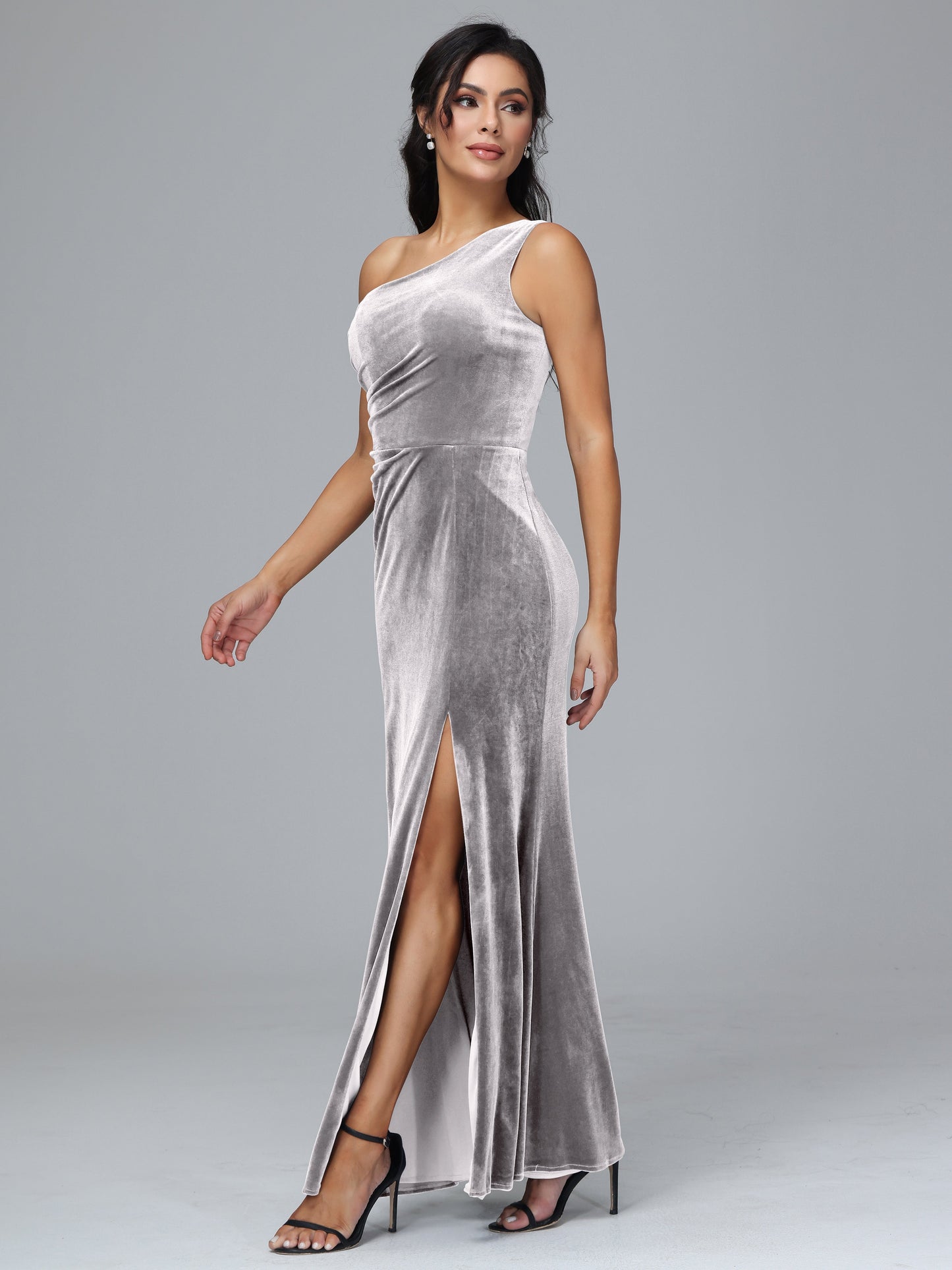 One Shoulder With Slit Velvet Bridesmaid Dress