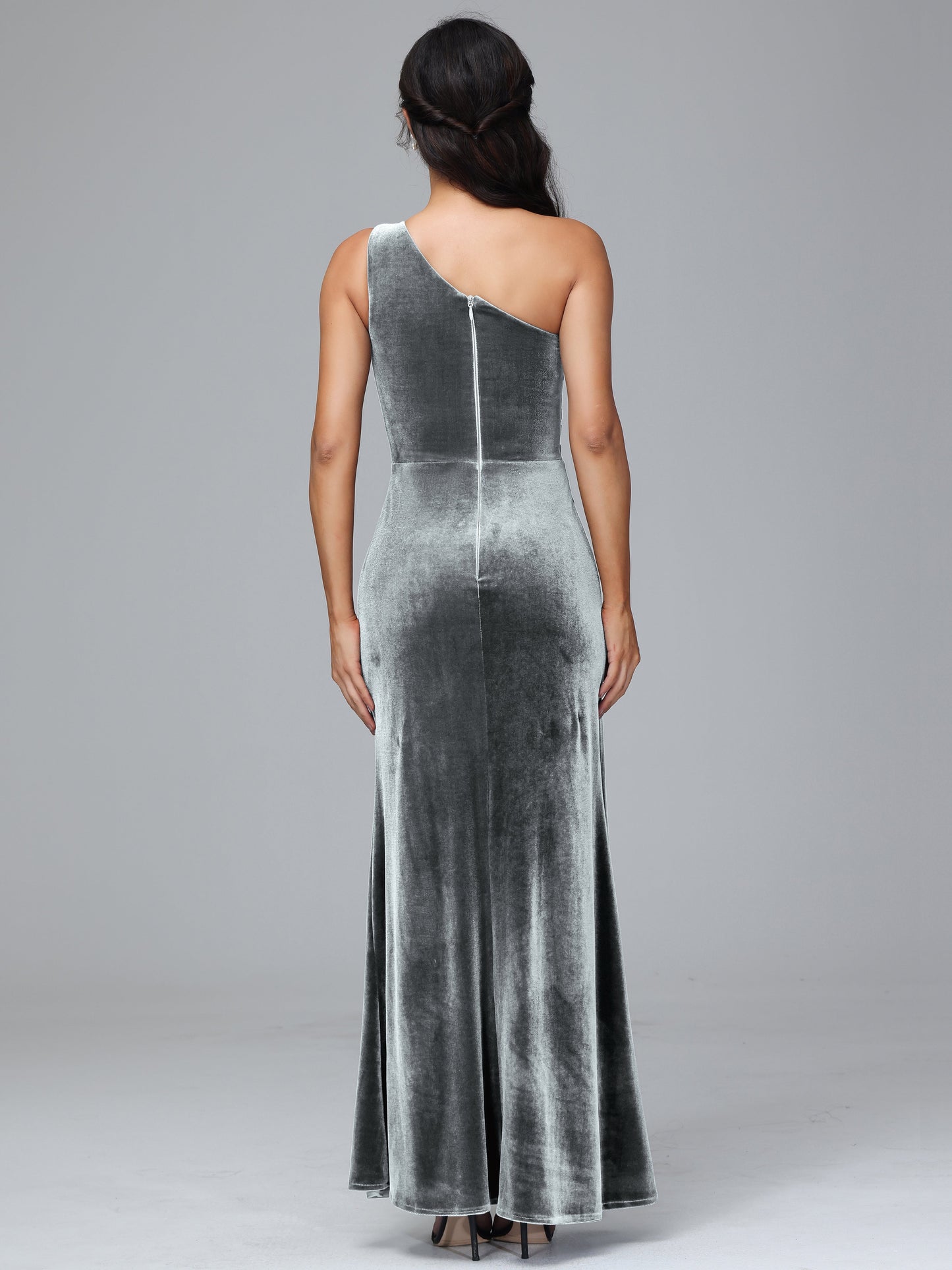 One Shoulder With Slit Velvet Bridesmaid Dress