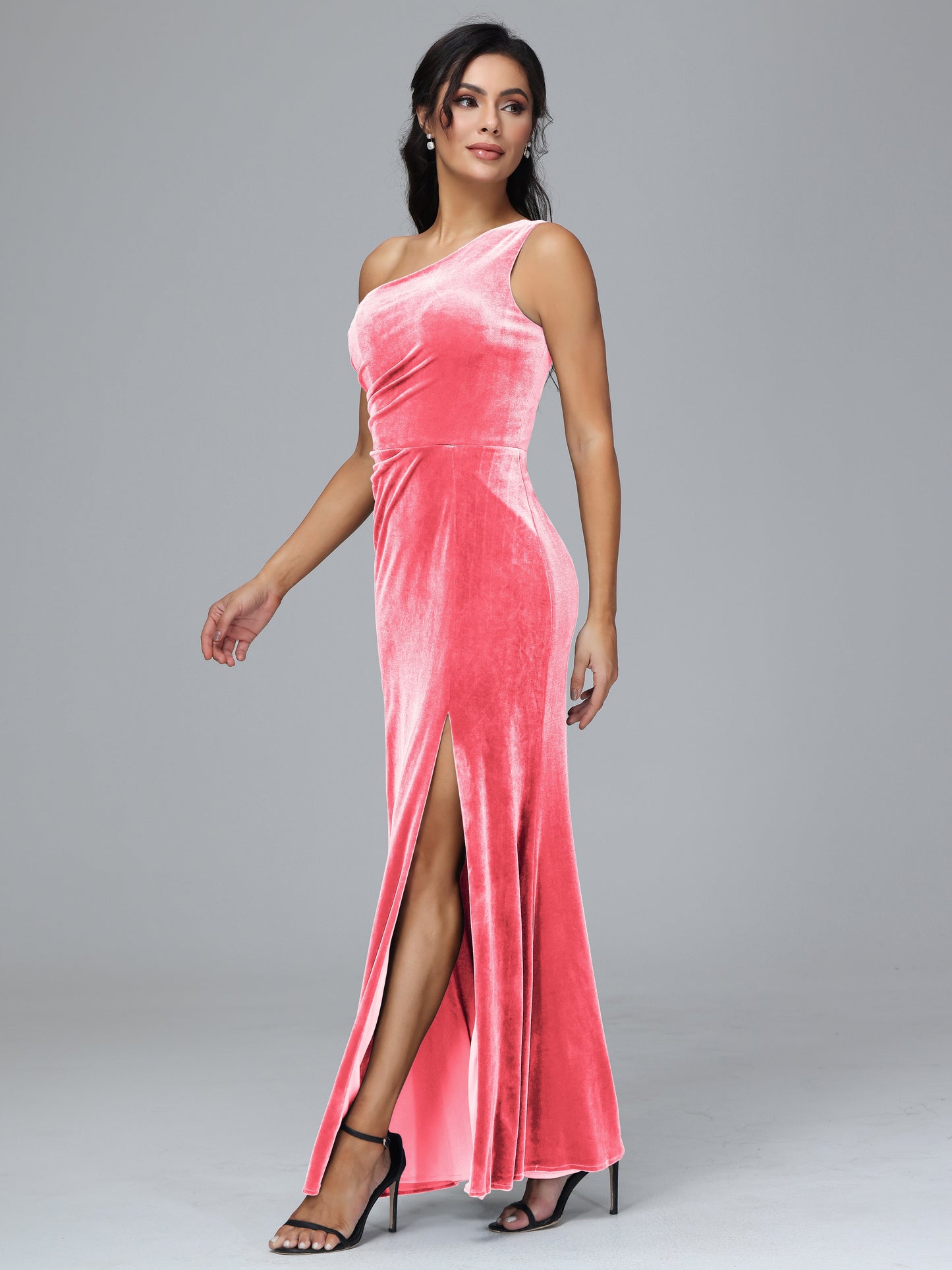 One Shoulder With Slit Velvet Bridesmaid Dress