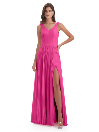 Kenya V-neck Split Chiffon Long Bridesmaid Dresses