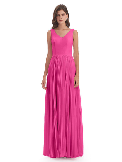 Kenya V-neck Split Chiffon Long Bridesmaid Dresses