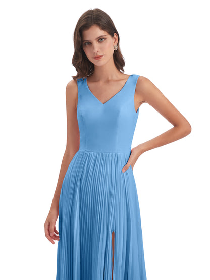 Kenya V-neck Split Chiffon Long Bridesmaid Dresses