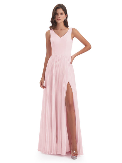 Kenya V-neck Split Chiffon Long Bridesmaid Dresses