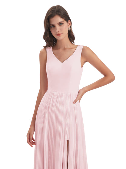 Kenya V-neck Split Chiffon Long Bridesmaid Dresses