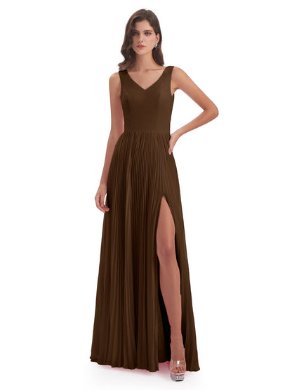 Kenya V-neck Split Chiffon Long Bridesmaid Dresses