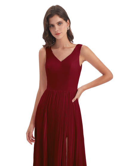 Kenya V-neck Split Chiffon Long Bridesmaid Dresses