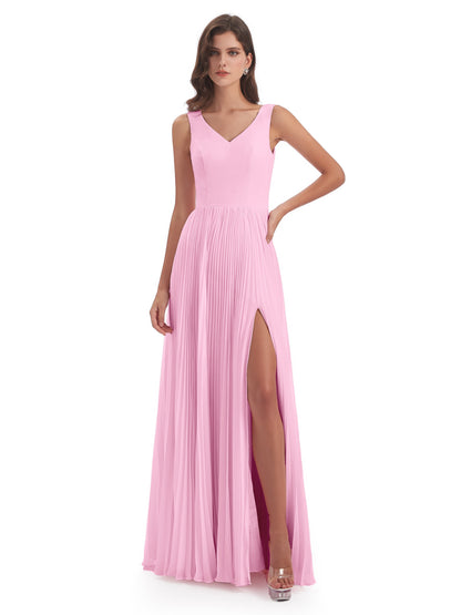 Kenya V-neck Split Chiffon Long Bridesmaid Dresses