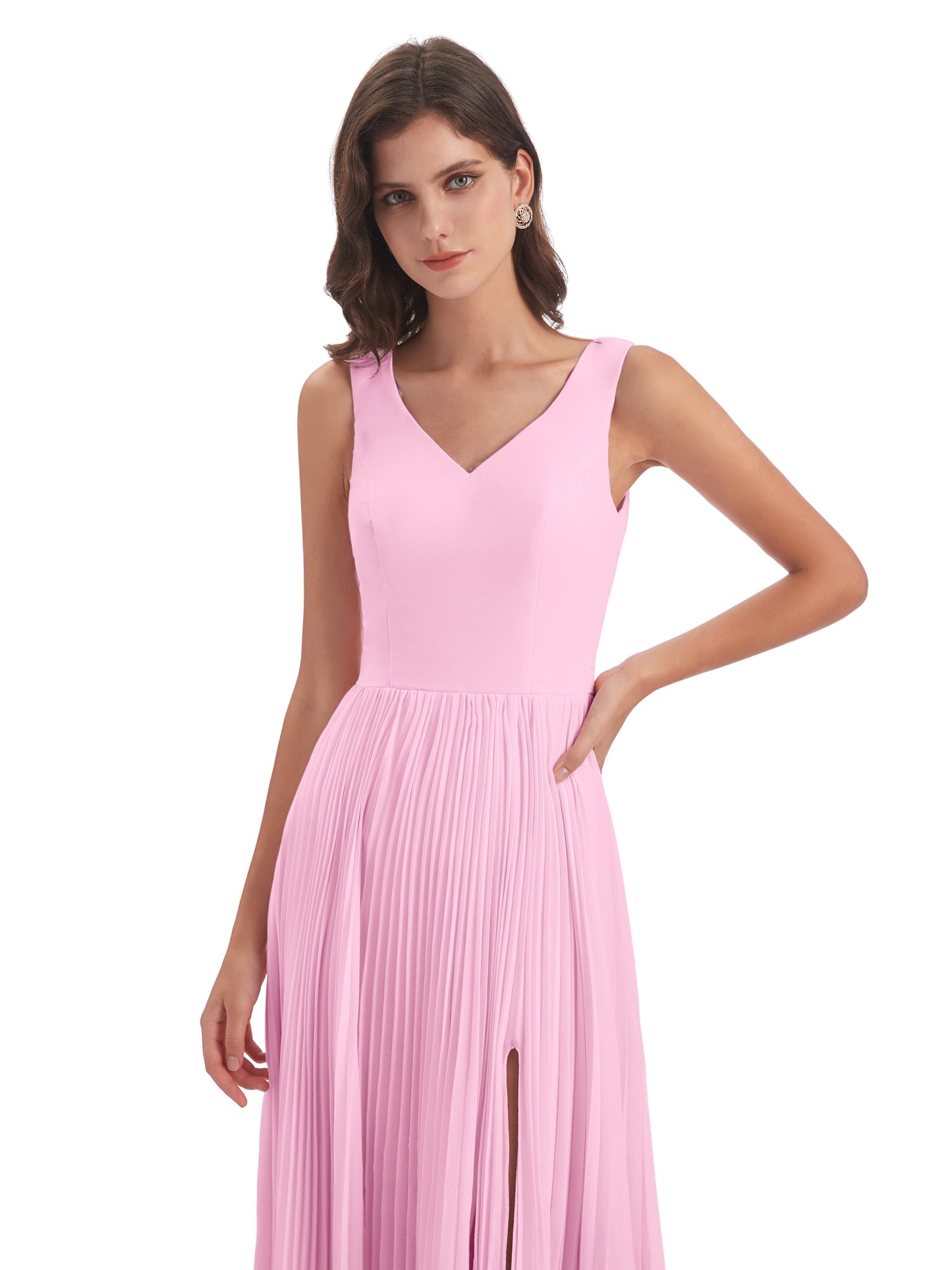 Kenya V-neck Split Chiffon Long Bridesmaid Dresses