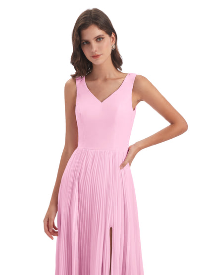Kenya V-neck Split Chiffon Long Bridesmaid Dresses