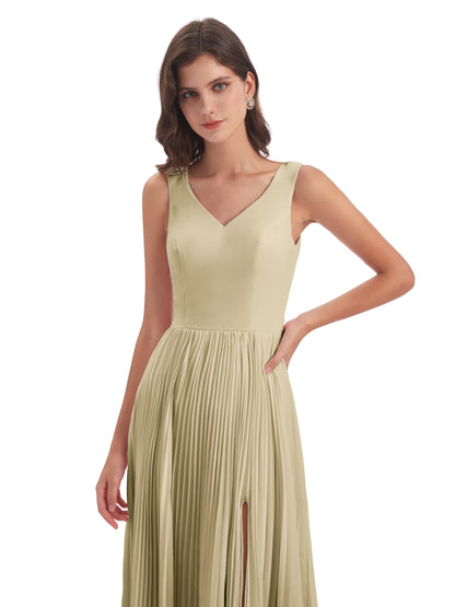 Kenya V-neck Split Chiffon Long Bridesmaid Dresses